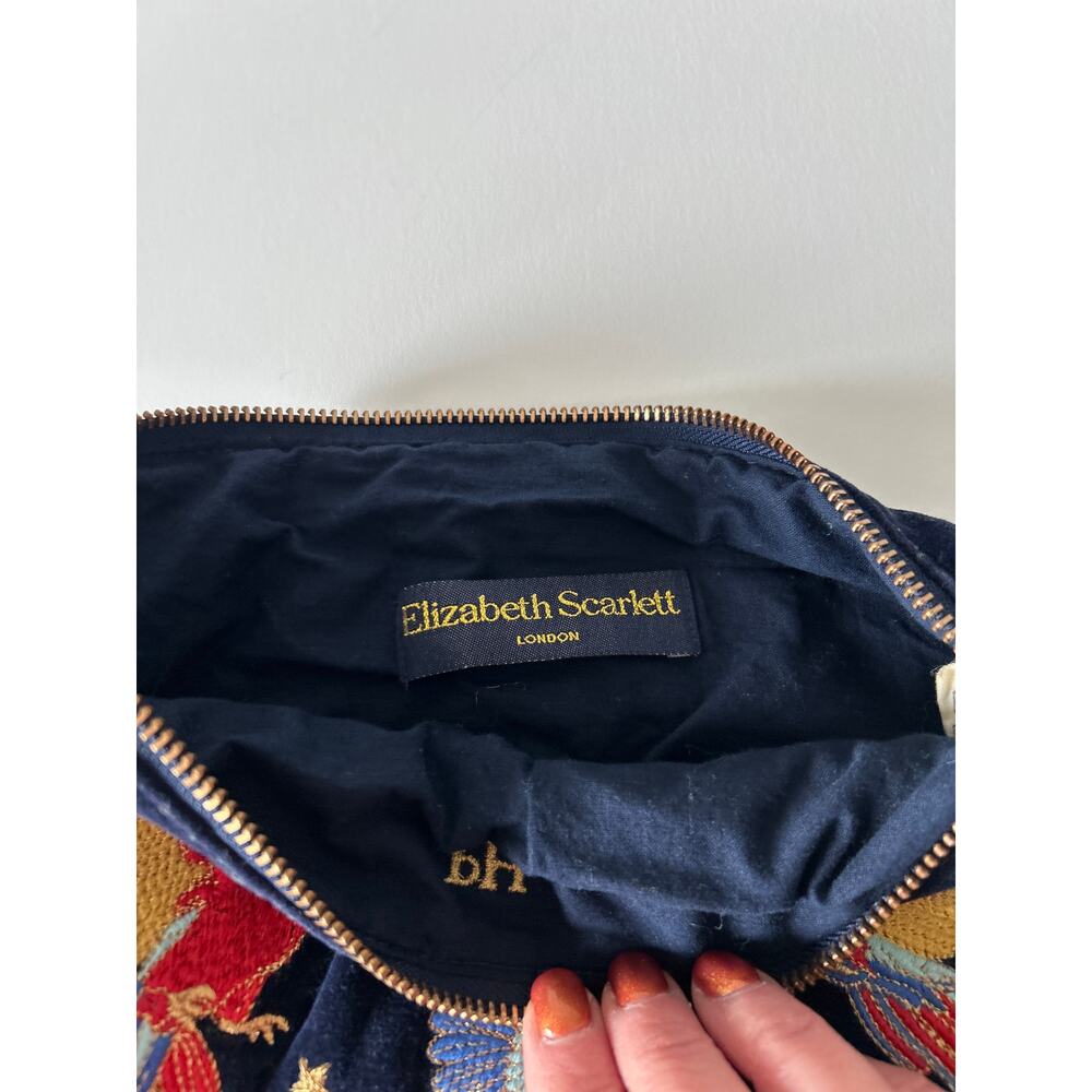 Elizabeth Scarlett Blue Velvet Everyday Embroidered Parrott Monogrammed Pouch - Picture 6 of 7